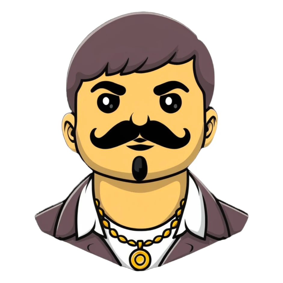 El Chapo character with distinctive mustache and flashy jewelry sticker
