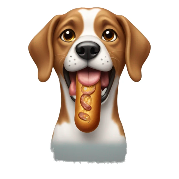 A dog with a sausage in its mouth sticker