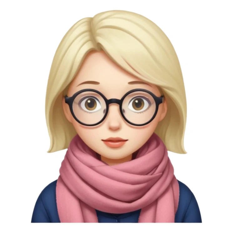 A shy woman with big round glasses and thick scarf, blushing from the cold. sticker