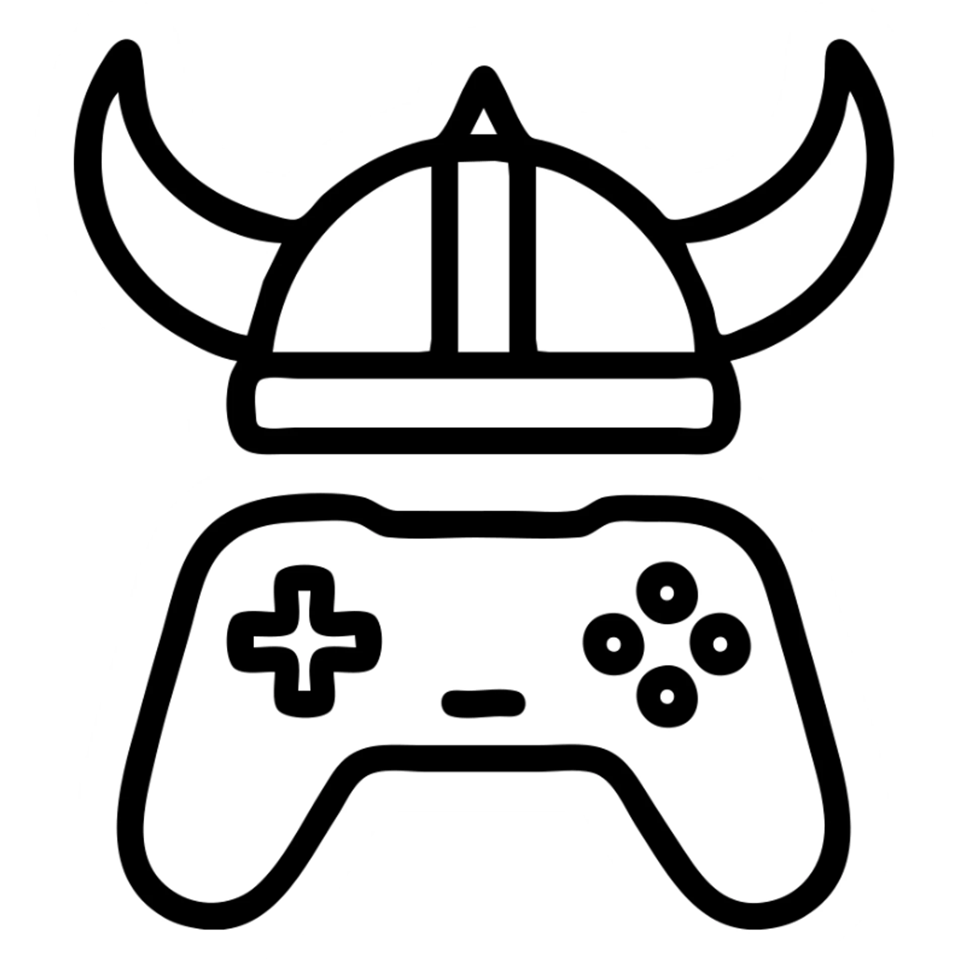 viking gamer, outlined icon style, viking helmet, gamepad, bold lines sticker