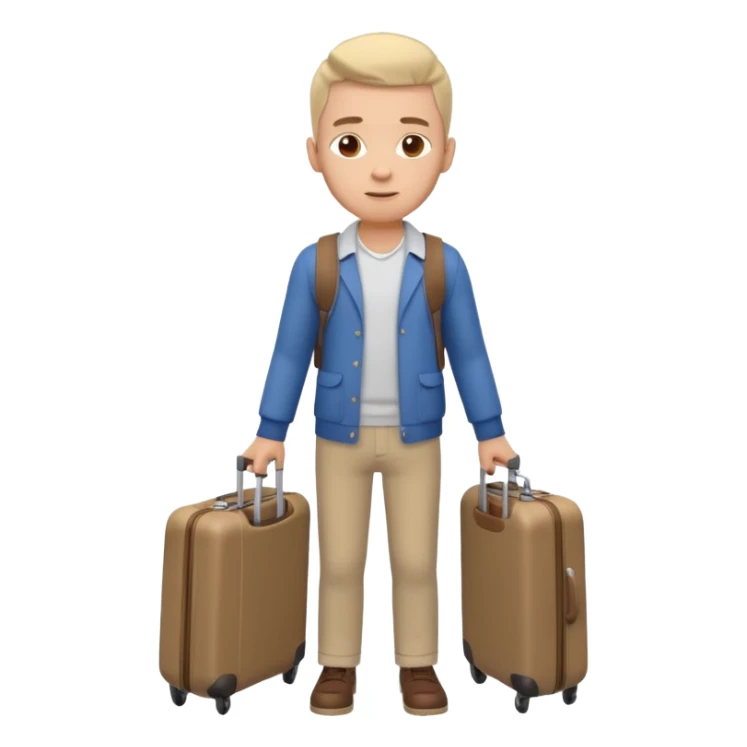 man carrying a suitcase portrait, head and shoulders only, suitcase handle visible near shoulder, casual travel outfit, confident expression, travel vibe, 3D cartoon style, mobile game icon style, clean background, no text, no watermark sticker