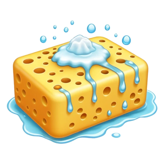 foam sponge object icon, soft sponge with soap foam, glossy wet look, 3D cartoon, mobile game icon style, centered, clean background, no text, no watermark

 sticker