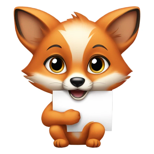 Baby fox with a blank sign sticker
