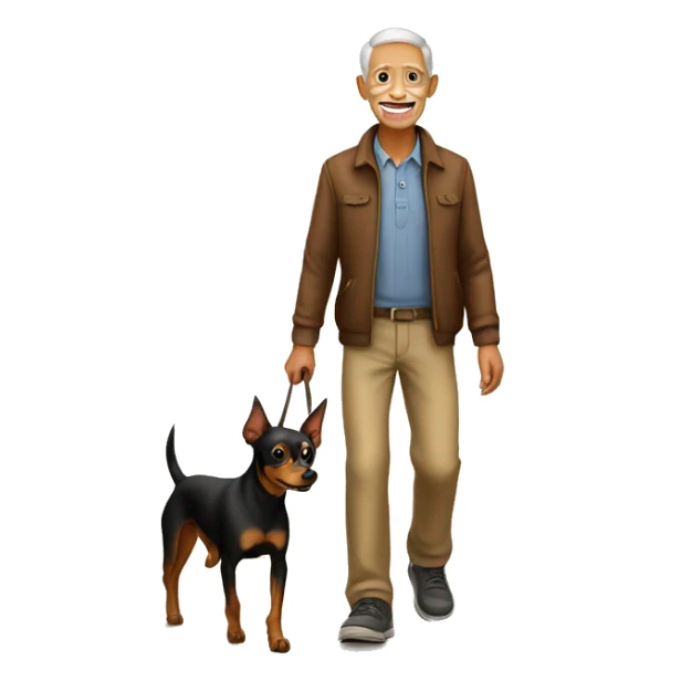 Brown Miniature Pinscher walking with grandpa sticker