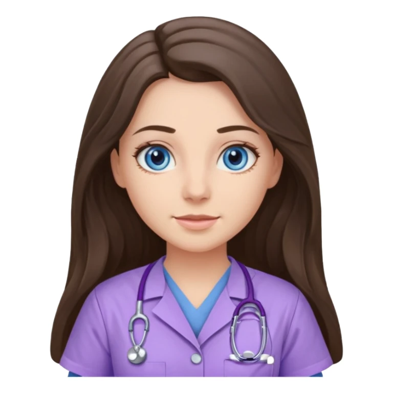 pretty brunette nurse with long hair and blue eyes in lilac scrubs sticker