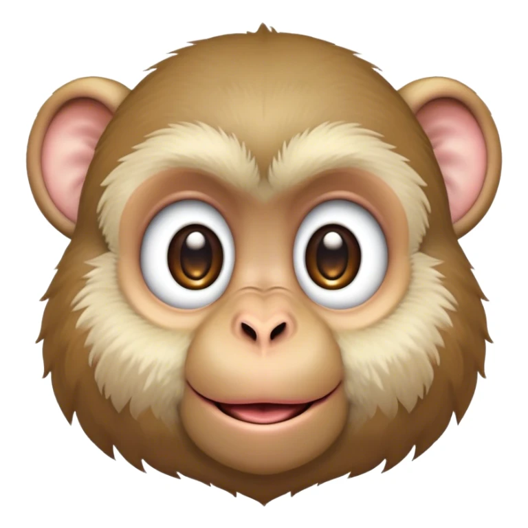 Cinematic Cute Macaque Portrait Emoji, Head tilted playfully and inquisitively, with a charmingly mischievous face accented by soft, fuzzy fur and round, sparkling eyes filled with curiosity, Simplified yet irresistibly adorable features, highly detailed, glowing with a warm, friendly glow, high shine, affectionate and lively, stylized with a touch of primate whimsy, bright and endearing, soft glowing outline, capturing the essence of a playful macaque that seems as if it could jump out of the screen into your arms! sticker