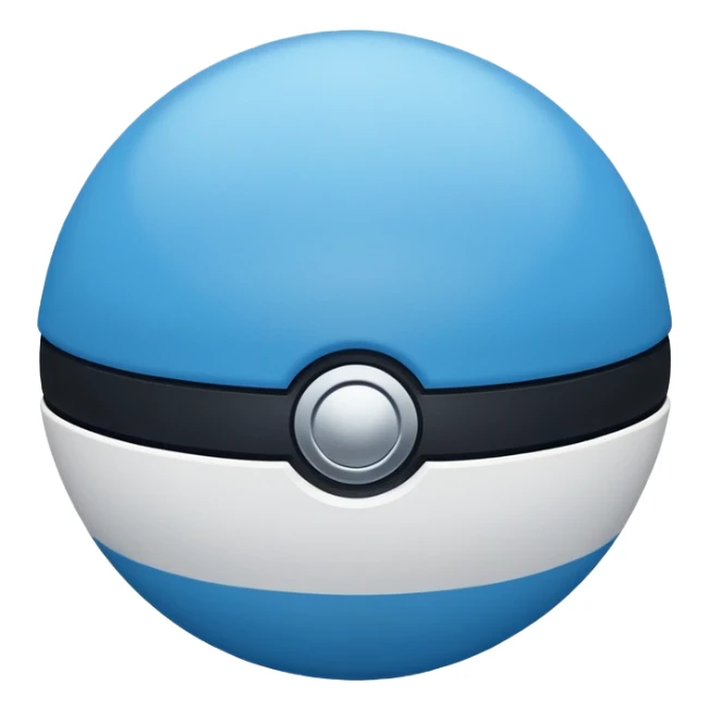 blue pokeball emoji, top half is a more saturated blue, bottom half is white, black stripe, with a white sheen, with a matte finish sticker