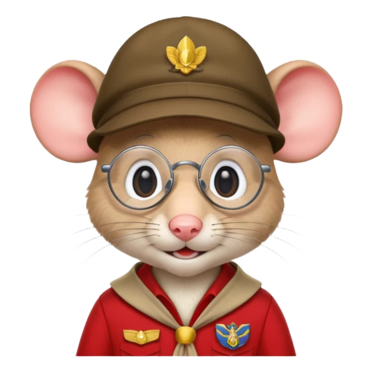 humaniod mice with a scout hat with glasses red uniform sticker