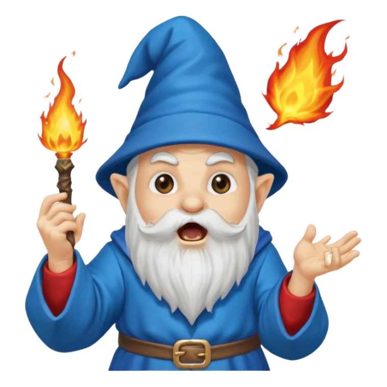 blue gnome wizard shouting casting fireball sticker