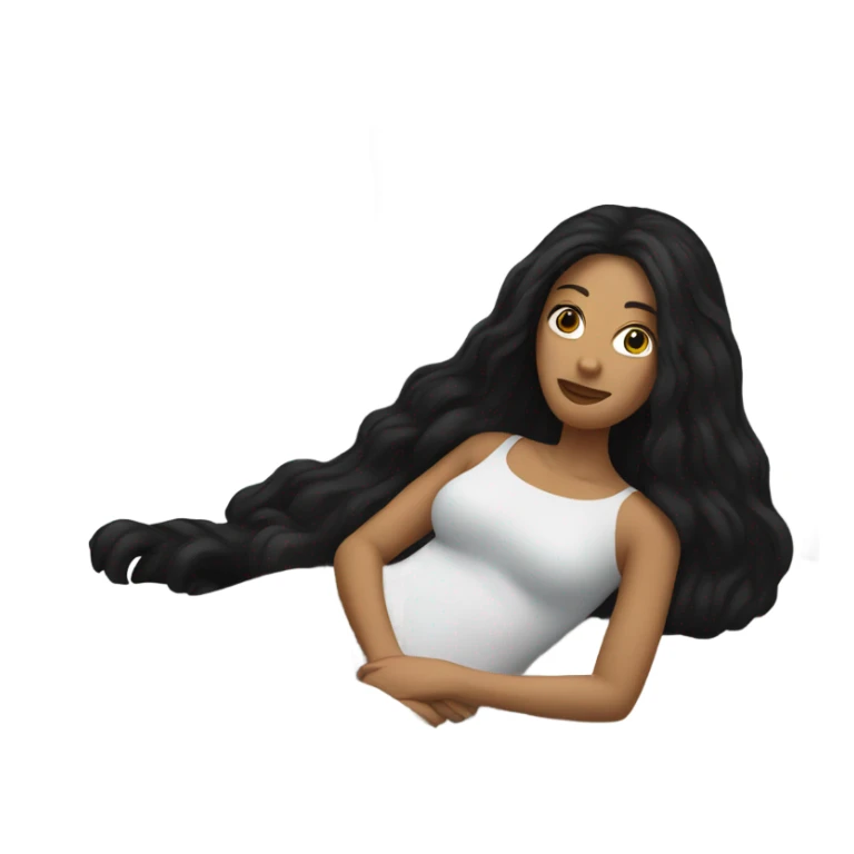 White woman with long black hair laying in bed  sticker