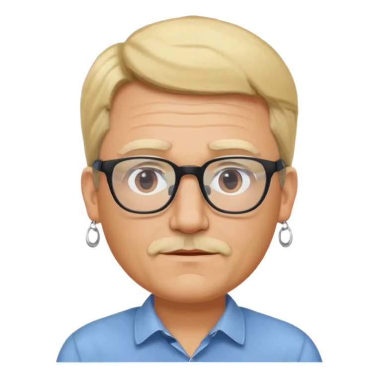 blond middle aged man wearing  big earrings, wearing glassess, with no beard sticker