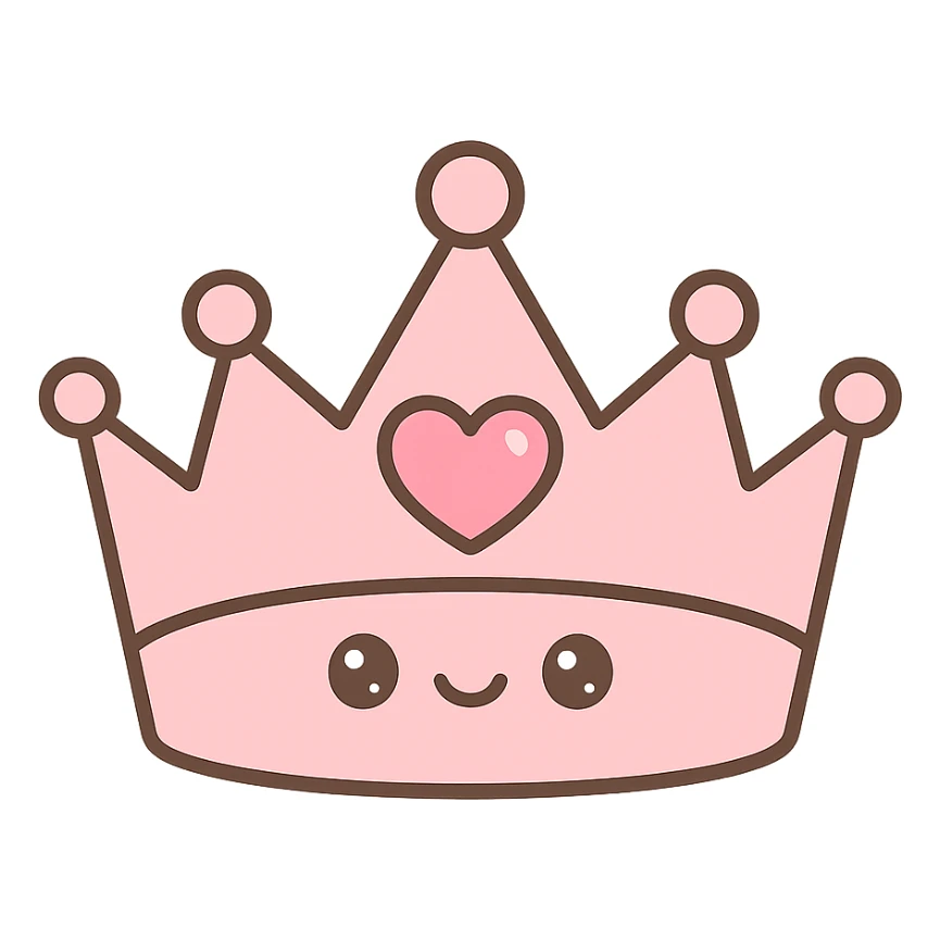 princess crown, pink, with heart-shaped gem, cute style sticker