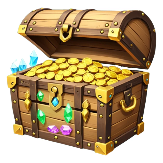 unlocked treasure chest glowing from the inside coins ,gems, RPG game style sticker