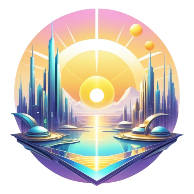 Epic complex detailed iridescent gradients white golden bright light solarpunk sunny futuristic aesthetic-scenery sticker