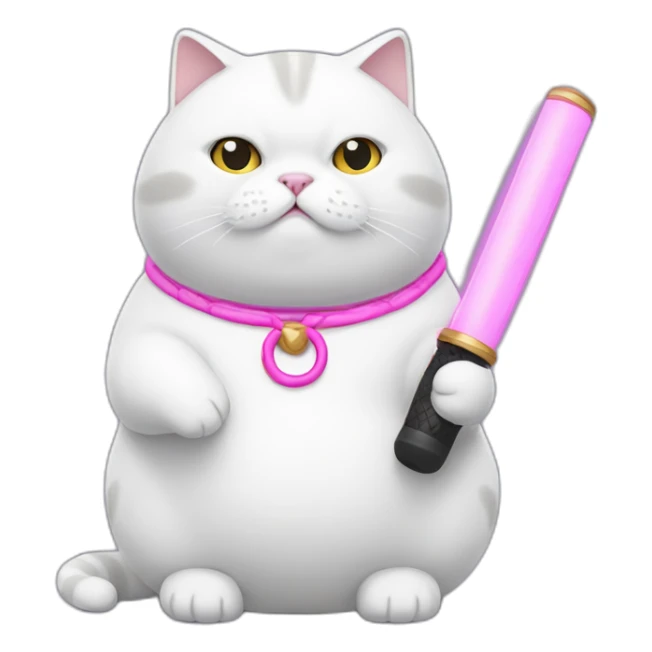 Fat-White-cat-with-pink-cheeks-and-nunchaku sticker