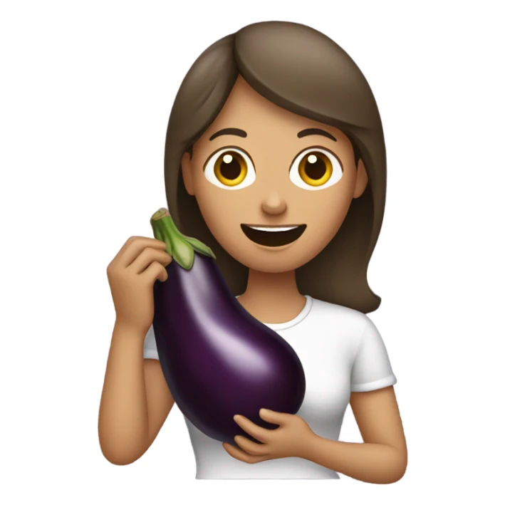 a woman eating an aubergine sticker
