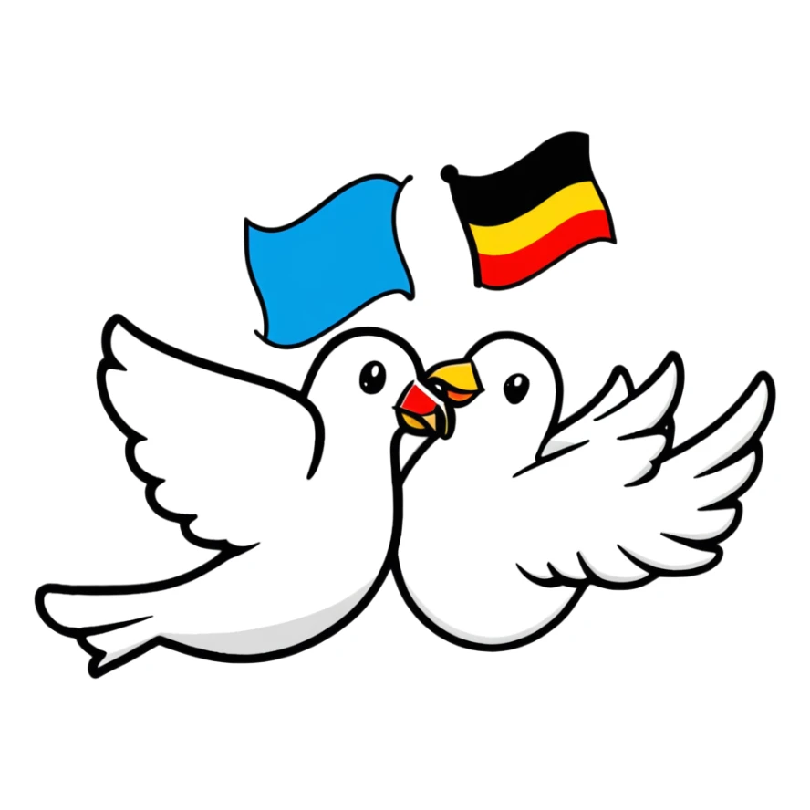 scene with protesting people, the Berlin Wall, peace dove, East and West Germany flags, 1950s and 60s sticker