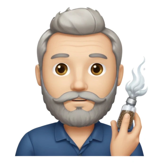 white man salt and pepper hair beard holding a beard sticker