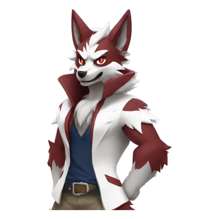 Anthro-Lycanroc-Red-White-Werewolf-Midnight-form Full Body sticker