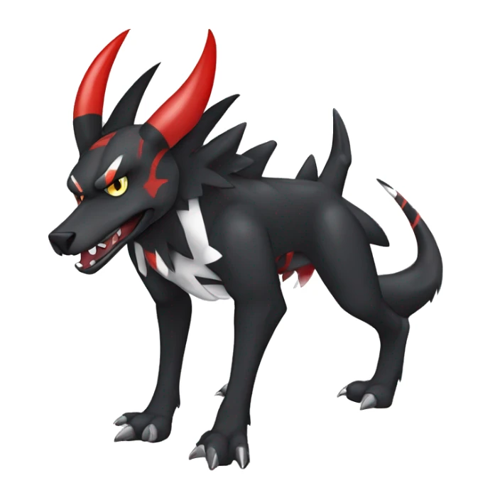 Black Cool Edgy Nargacuga-Houndoom-Garchomp Fakémon Digimon with Red and white Edgy markings, full body, outlined, sharp line Art sticker