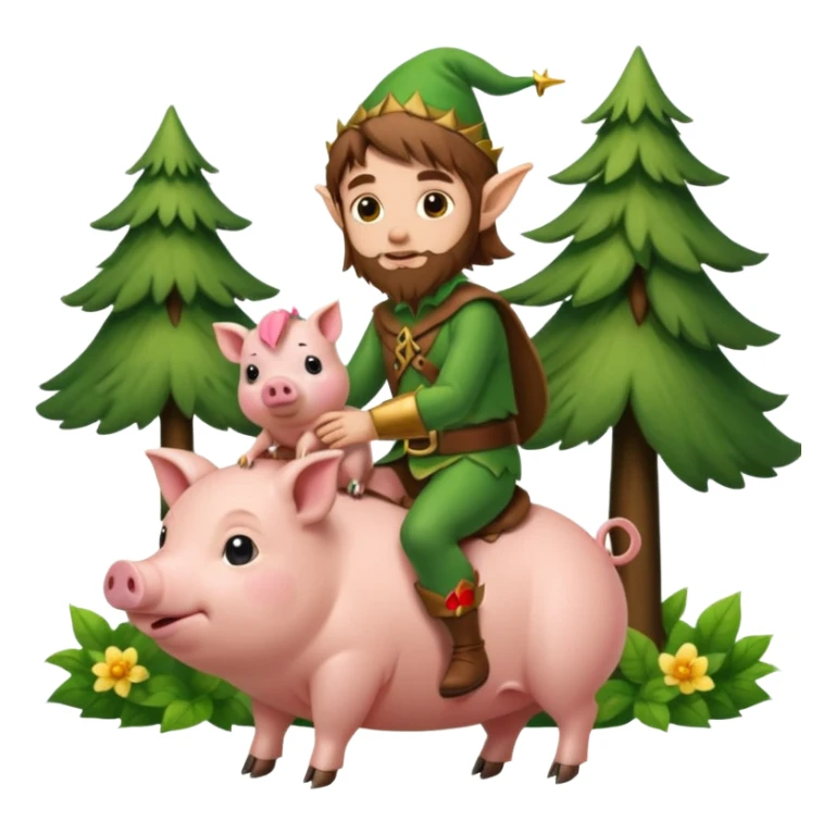 tiny forest elf man long brown hair beard riding baby pig sticker