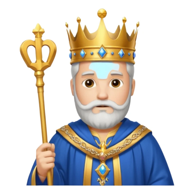 Bearded King, Wise king with short white beard, royal staff in hand, wearing crown, blue
 sticker