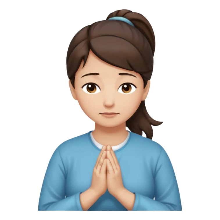 middle aged woman medium dark brown hair in ponytail light medium skin praying sticker