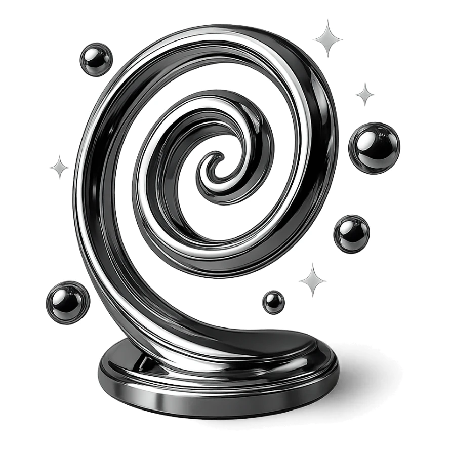 abstract spiral with floating orbs and sparkles, representing magical energy, chrome style sticker