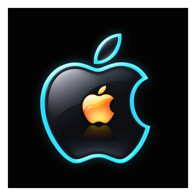 Apple logo emoji with a glowing effect, mysterious and cyberpunk mood, black background sticker