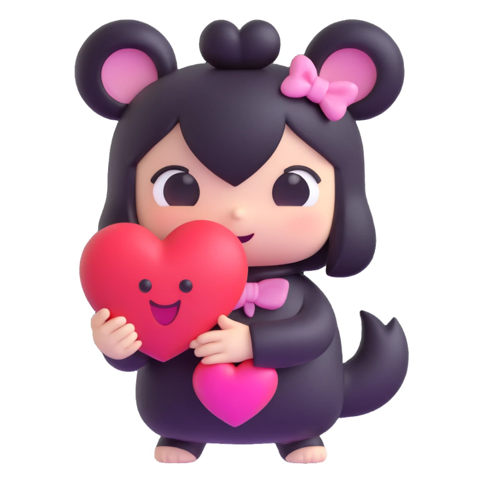 Kuromi character holding a heart, 3D emoji style, no background sticker