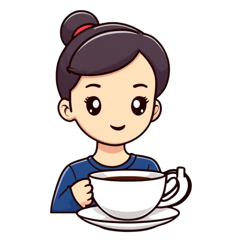 Stylish British girl with a single teacup, minimalist tea time design sticker