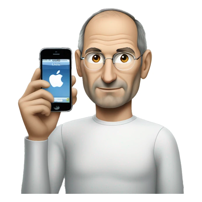 Steve Jobs with An iPhone on one hand and an Apple on the other sticker