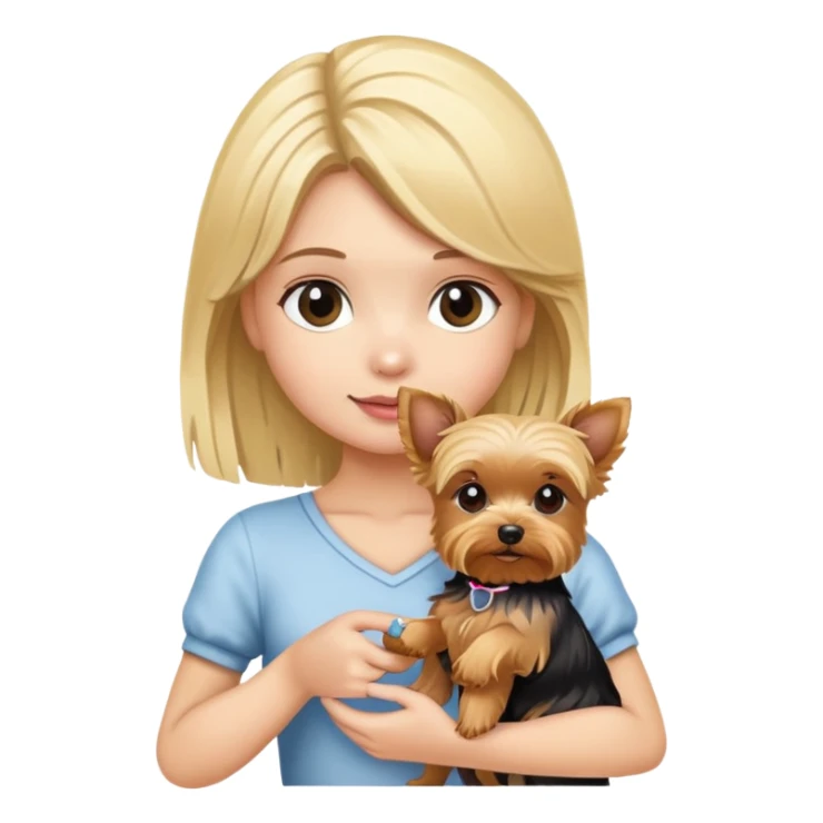 Blonde girl holding yorkie sticker