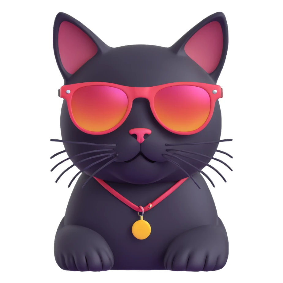 Make the cat black while keeping the sunglasses, in 3D emoji style with no background. sticker
