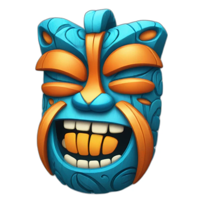 Blue and orange smiling tiki with butterflyl-tornado sticker