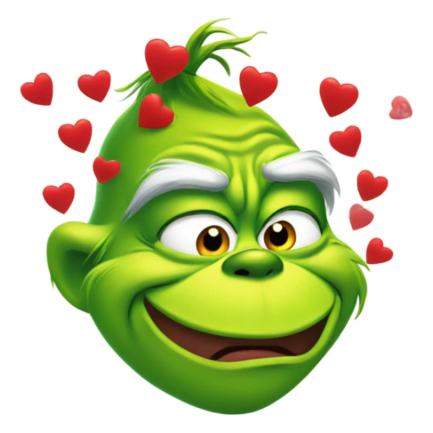 Grinch making kiss face with red hearts sticker
