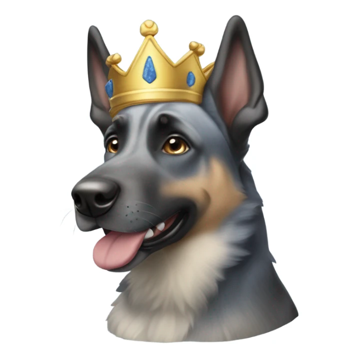 A smiling malinois dark blue merle without red color with a crown on his head sticker