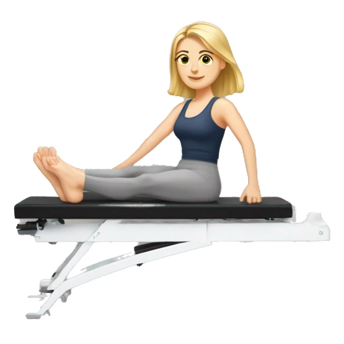 White girl on a Pilates reformer with her feet up sticker