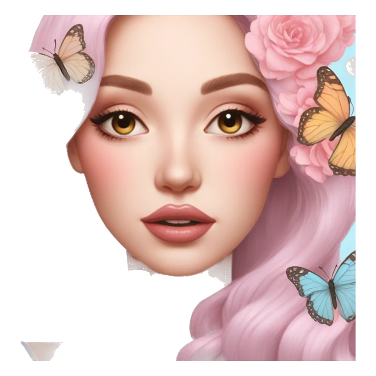 Gorgeous pastel lady with butterflies aesthetic trending style sticker
