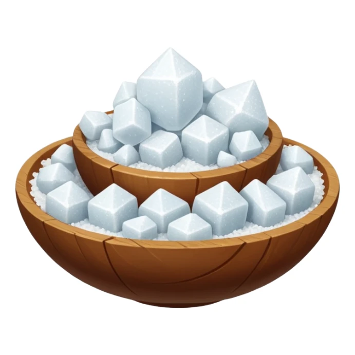 heap of coarse, uneven white salt crystals, angular and slightly translucent, crunchy texture, subtle glints from soft lighting, no spoon or container, transparent background, emoji scale, apple emoji style sticker