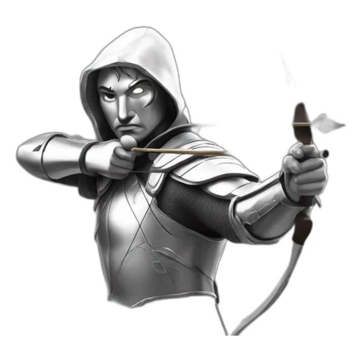 A warlike archer made of silver with a silver face turned sideways sticker