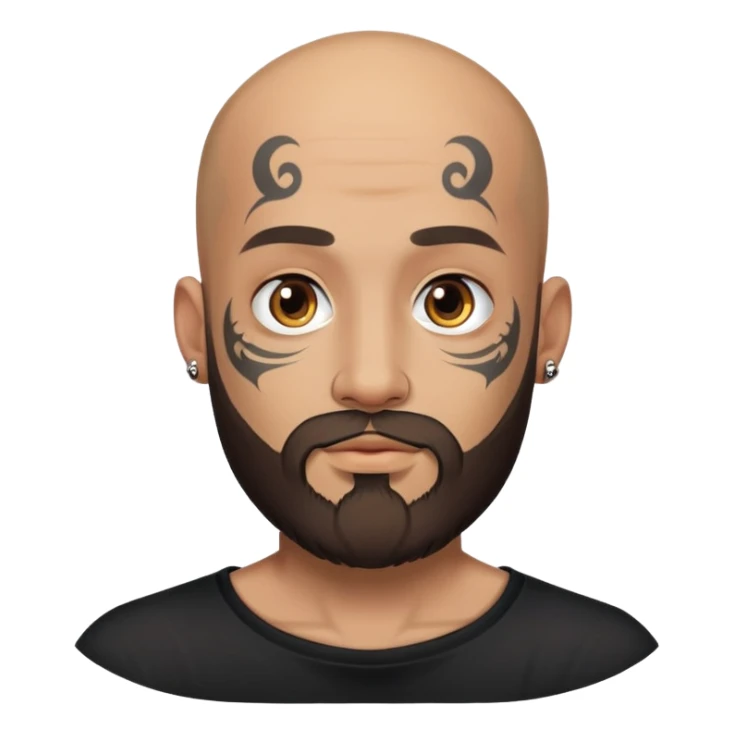 man with beard, not haid, face tattoo, black shirt sticker