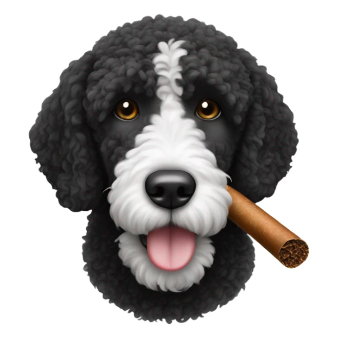 Black and white Spanish water doodle smoking a cigar sticker