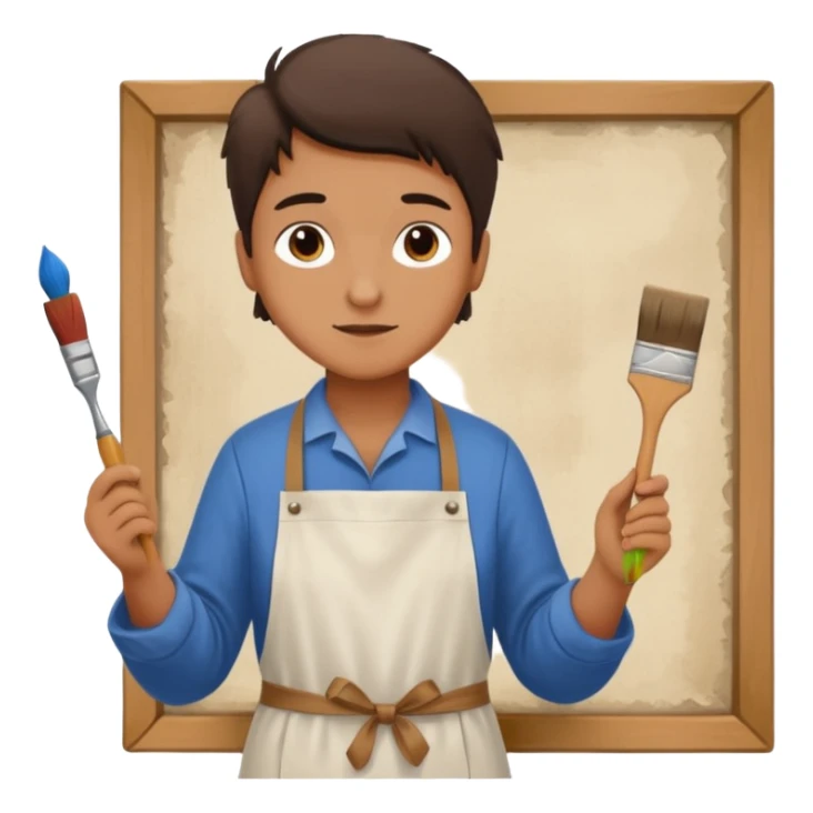 person restoring old painting. sticker