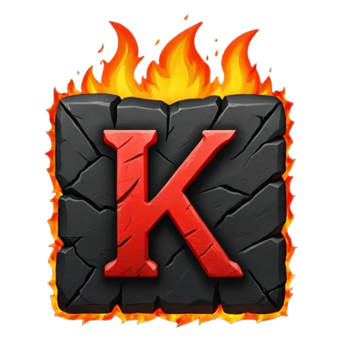 burning coal square with letter K chiseled into it sticker