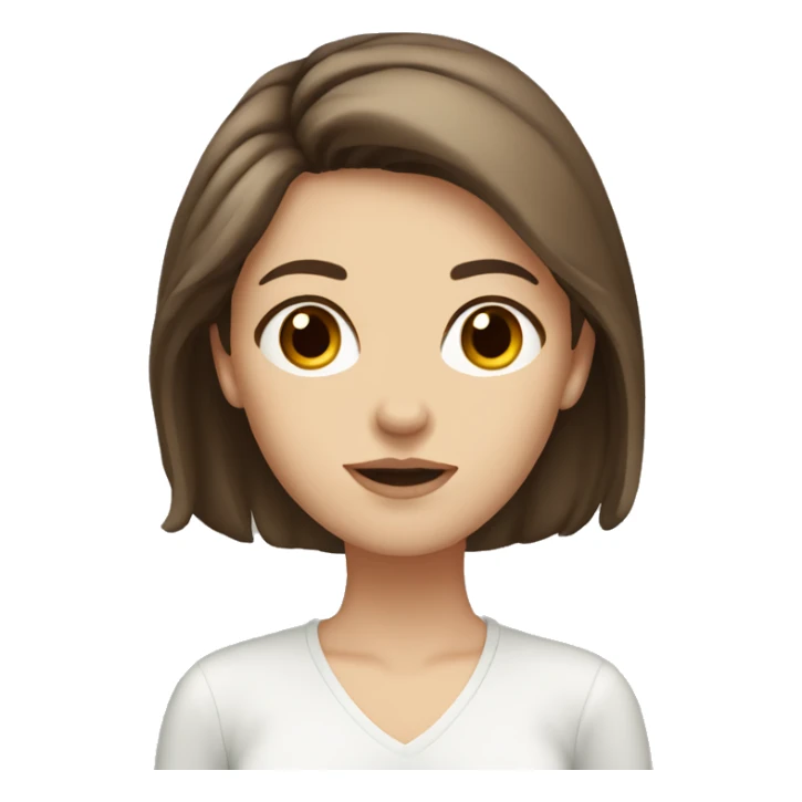 white girl medium length brown hair brown eyes thinking sticker