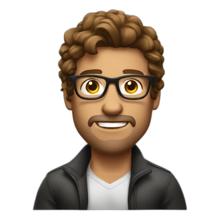 guy fashion bodybuilder glasses, developper brown hair with macbook sticker