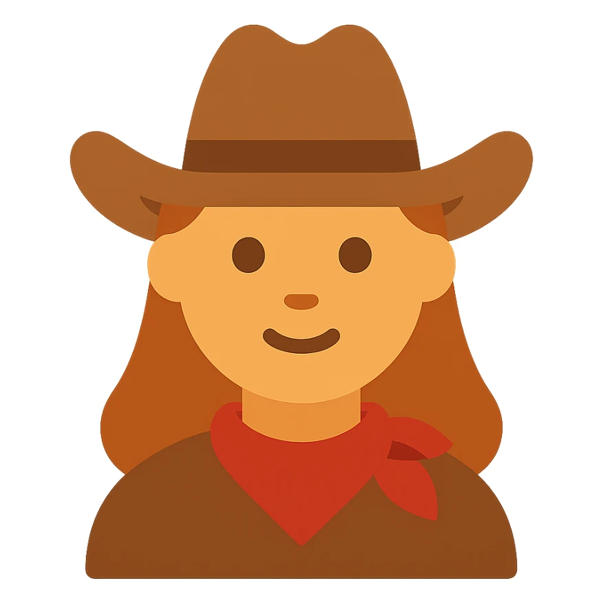 cowgirl, flat icon style, geometric shapes, minimal color sticker
