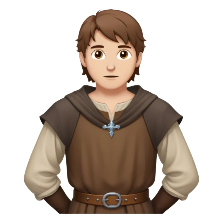 medieval outfit worn by a DnD themed fantasy character. basic low level clothes. clothes only above the waist. The clothes full waist. The character's haven't arms. character is brown hair brown eyes messy hair white man. sticker