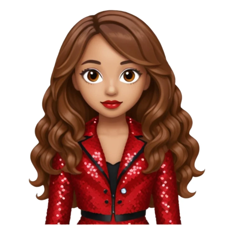 Jade Thirlwall from Little Mix with long brown hair, red sequin outfit sticker